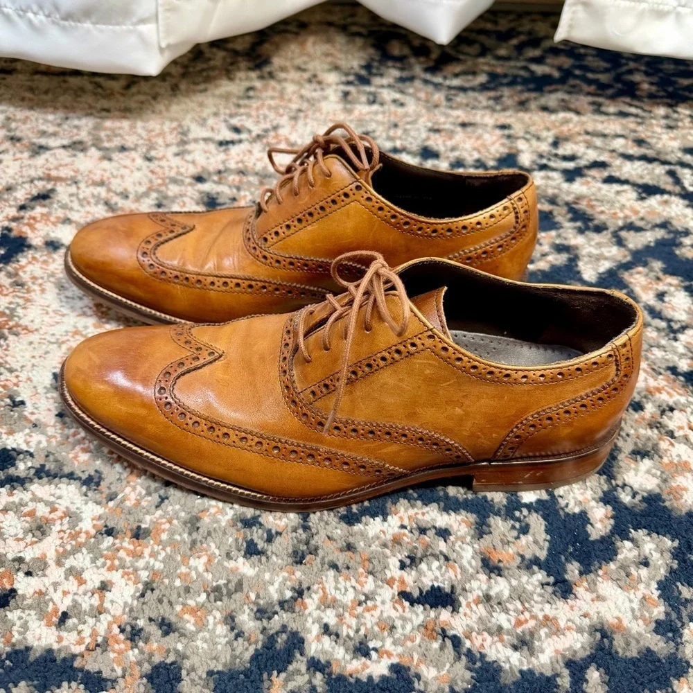 Cole Haan British Tan Leather Wing-Tip Lace-Up Oxford Dress Shoes Men’s Size 9.5